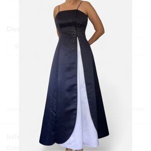 Y2K prom dress dark blue and white with rhinestones XS